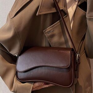 Elegant Brown Faux Leather Shoulder Bag